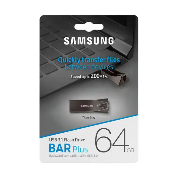 Clé USB Samsung BAR Plus USB 3.1 064 Go Gris Titan - MUF-64BE4