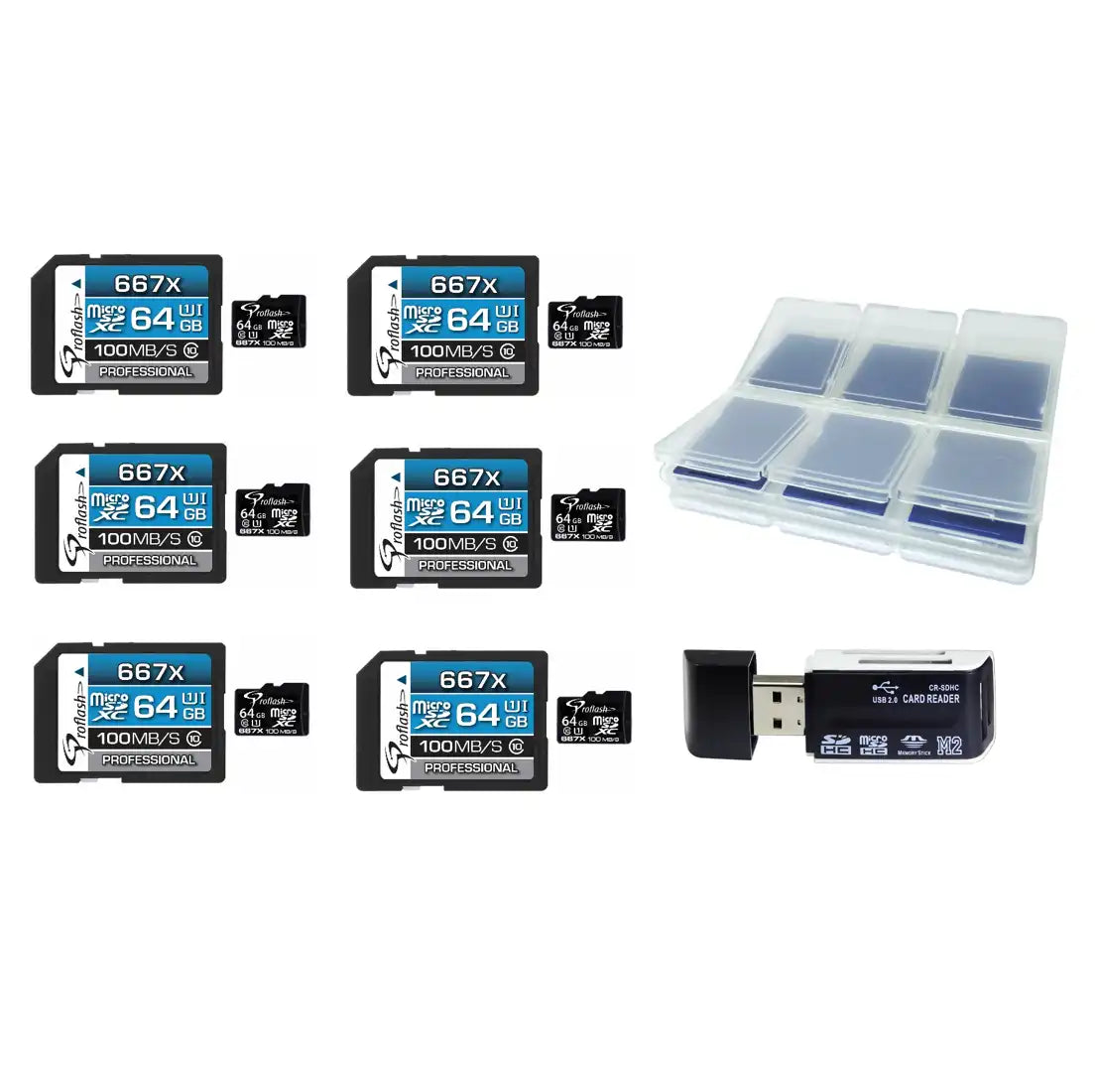 Proflash Memory Card Micro-SDHC 64GB Class 10 UHS-I With Adapter - Lot of 6