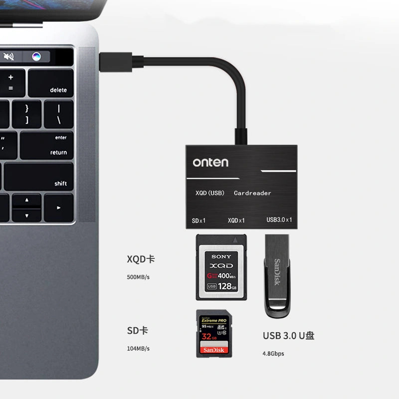 Onten USB-C XQD/SD Card Reader – High-Speed USB 3.0 Adapter with USB Port