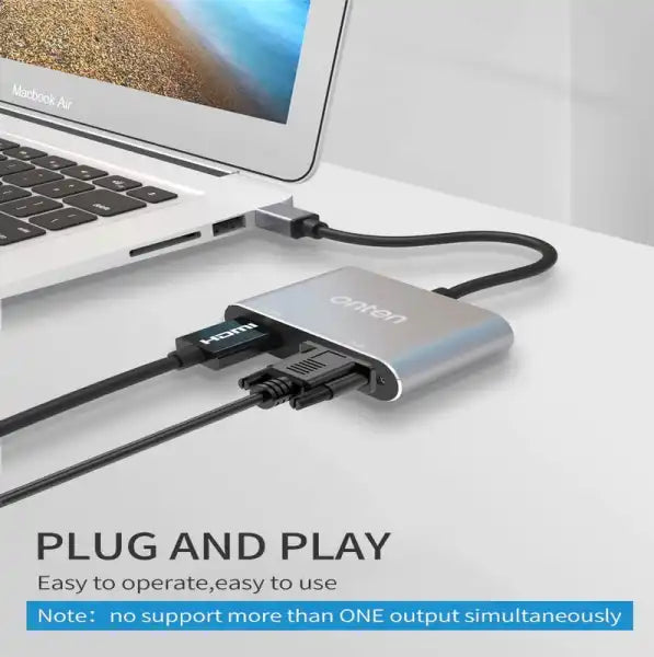 OT-5131B Onten Hub Adapter Mini DP 1.2 To HDMI, VGA, DVI Adapter 4K 60Hz – Silver