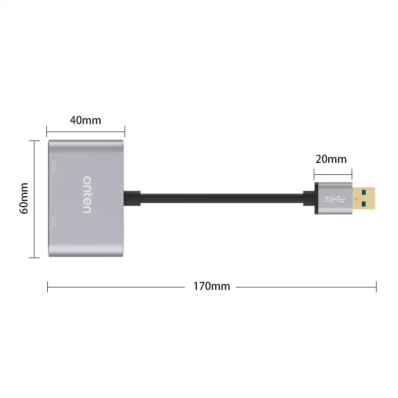 Onten Hub USB 3.0 to VGA and HDMI Adapter - OT-5201B