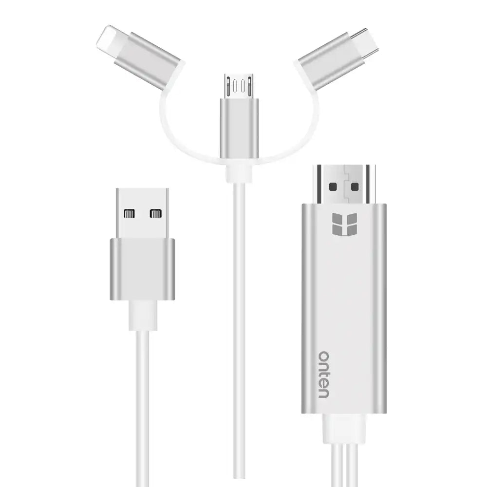 Onten 3-in-1 HDMI Cable (1.8M) – USB-C, Lightning, Micro USB - Model(OT-7537A)