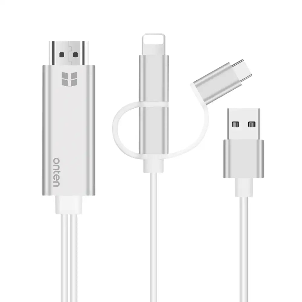 Onten 3-in-1 HDMI Cable (1.8M) – USB-C, Lightning, Micro USB - Model(OT-7537A)