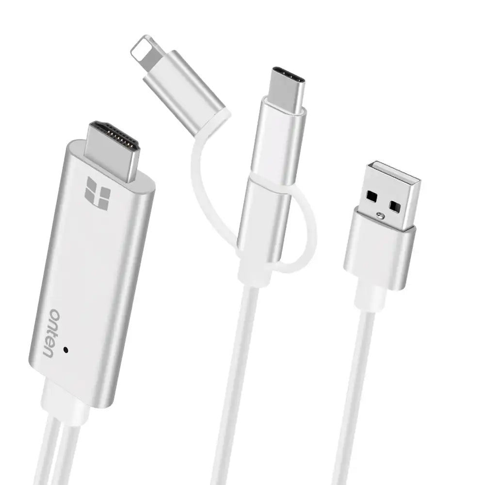 Onten 3-in-1 HDMI Cable (1.8M) – USB-C, Lightning, Micro USB - Model(OT-7537A)