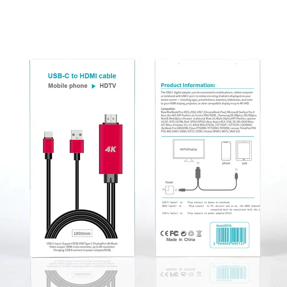 Onten 4K USB-C to HDMI Cable Adapter Red 1.8M - OT-9572A