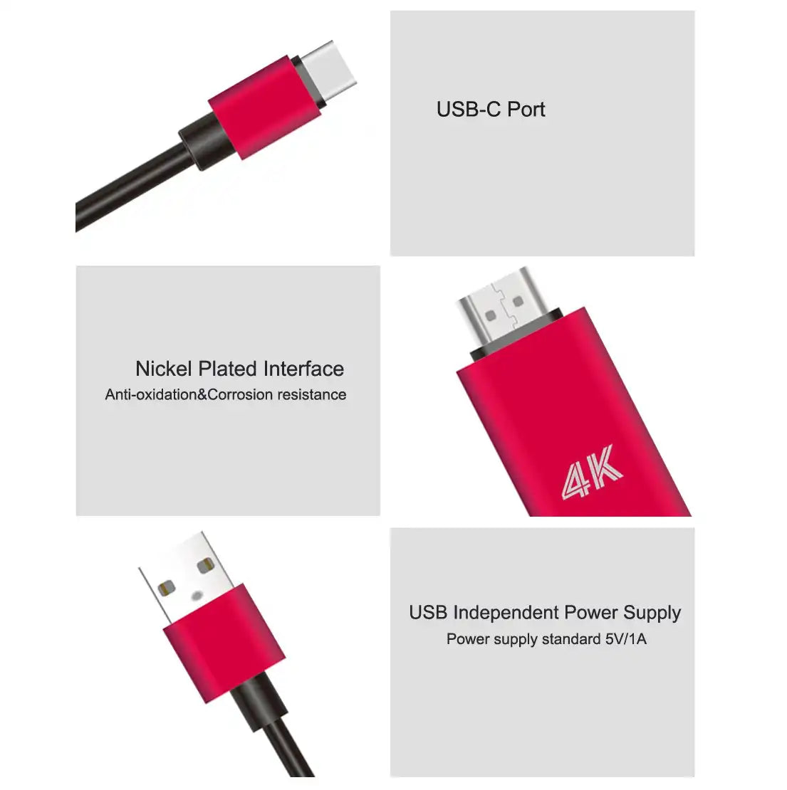 Onten 4K USB-C to HDMI Cable Adapter Red 1.8M - OT-9572A