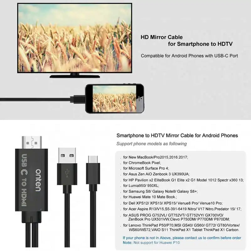 Onten 4K USB-C to HDMI Cable Adapter Black 1.8M - OT-9572S