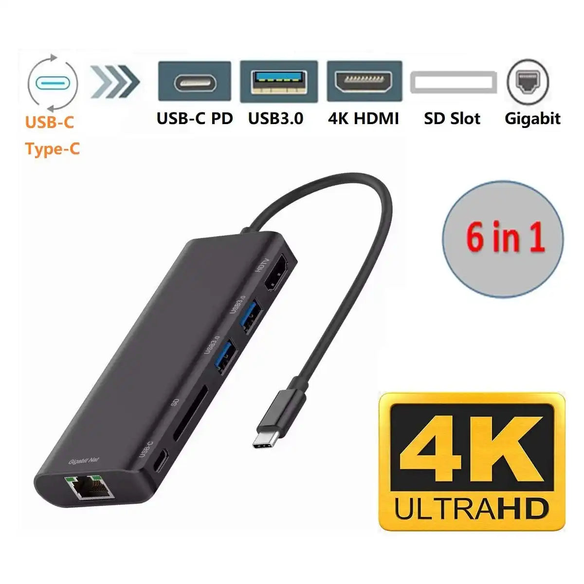 Onten USB Type-C Hub 6 in 1 Multifunction Dock Station - OT-9591S