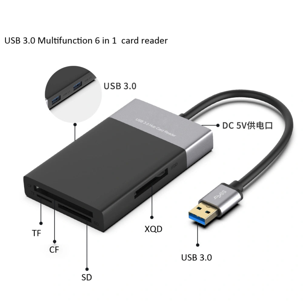 Onten 6 in 1 Multi Function Card Reader (2 USB 3.0, XQD, CF, SD, Micro-SD)