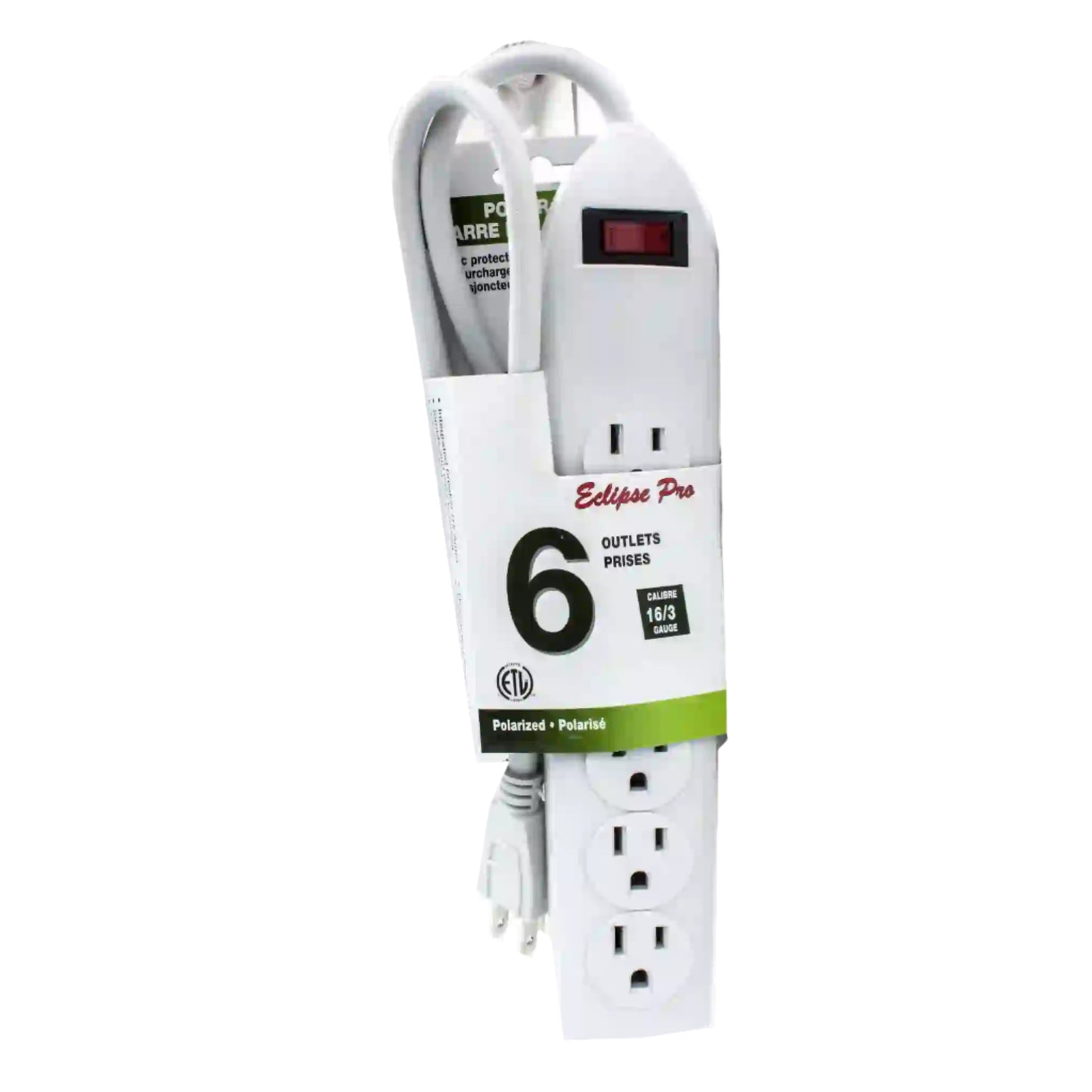 Multiprise 6 prises avec 2 ports USB (2,1 A) – Protection renforcée et charge rapide – Blanc – 0,9 m (3 pi) – CE-PB6-3S