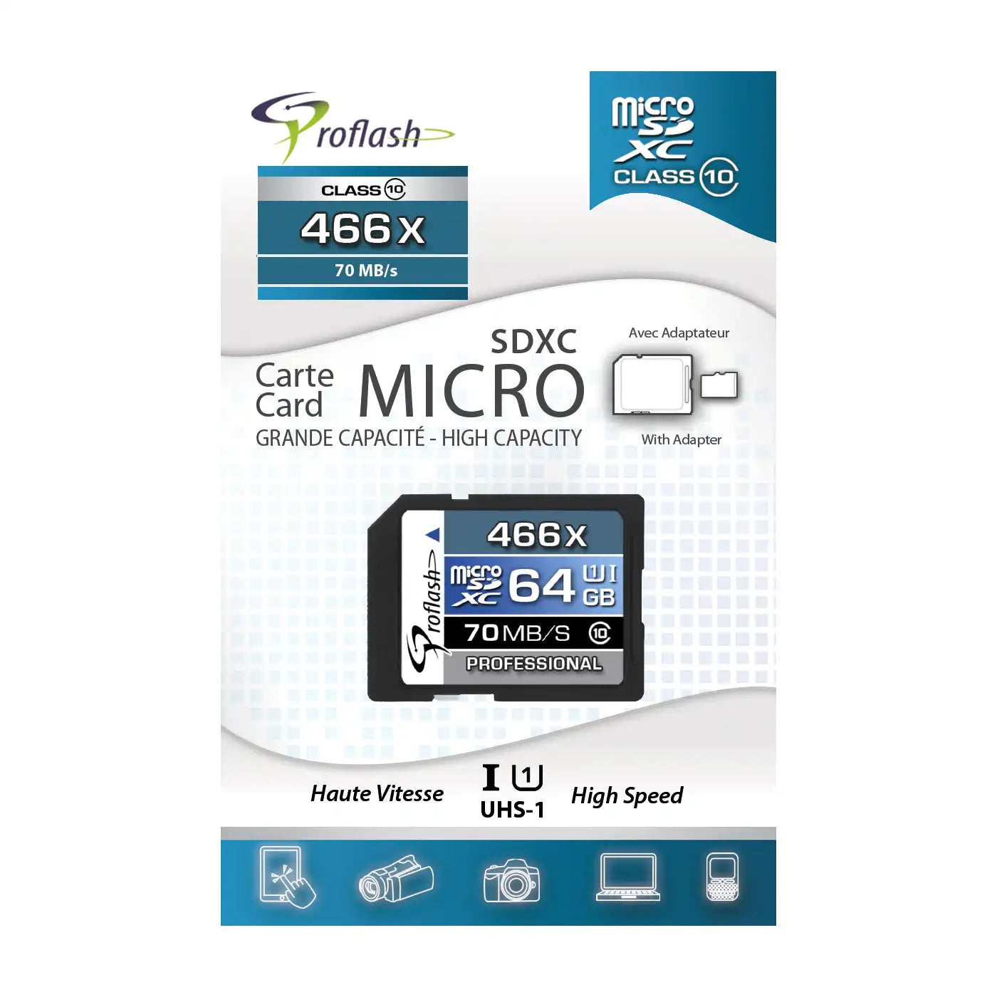 Proflash 64GB Memory Card Micro-SDXC 64GB Class 10 UHS-I With Adapter / 6724