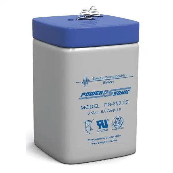 Batterie rechargeable Power Sonic PS-650LS, au plomb-acide, 6 V CC, 5 Ah, à ressort hélicoïdal, série PS