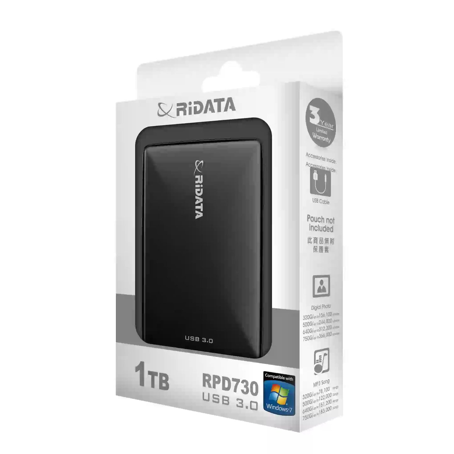 RIDATA 1TB BLACK External Hard Drive RPD730-USB 3.0Super Speed Interface