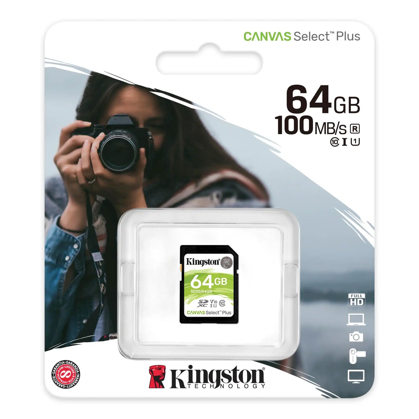 Kingston 64GB SDXC Memory Card – Canvas Select Plus, Class 10, UHS-I U3 V10, 100MB/s (SDS2-64GB)