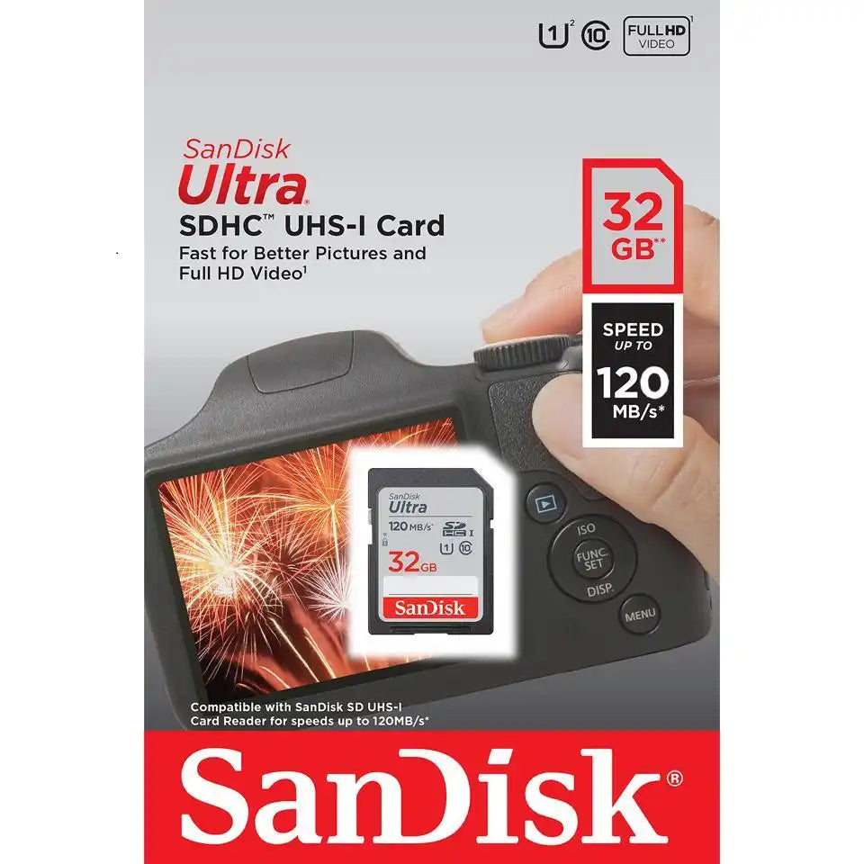 Carte SanDisk Ultra SDHC, 32 Go, U1, classe 10, Lecture : 120 Mo/s,