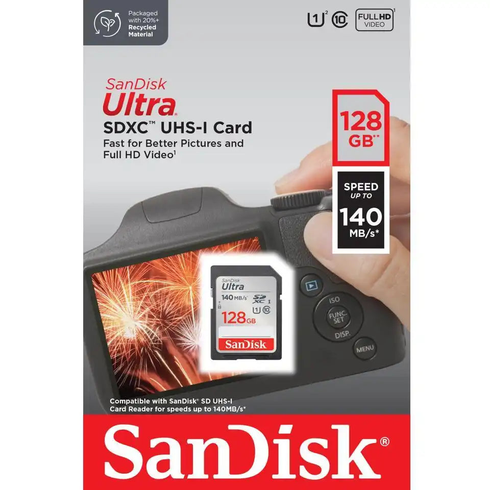 SanDisk Ultra SDXC 128GB Memory Card – UHS-I, Class 10, U1, Up to 140MB/s Read Speed