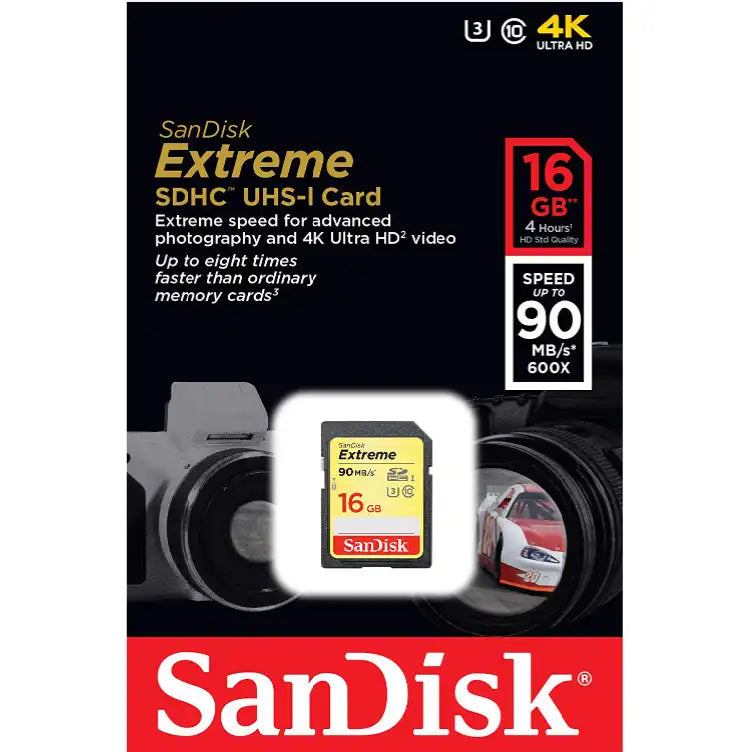 SanDisk 16 GB Extreme SDHC Card, USH-I, Class 10, Read: 90 MB/s, Write: 40MB/s / SDSDXNE-016G