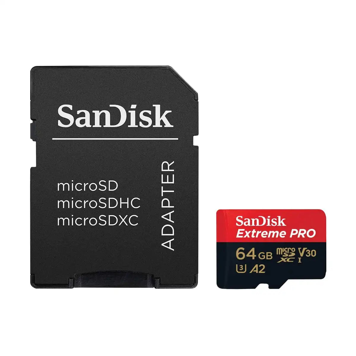 SanDisk Micro SD-XC 64GB Extreme Pro U3 V30 A2 4K R200 W90 1333X W-Adapter SDSQXCD-64G-GN6MA