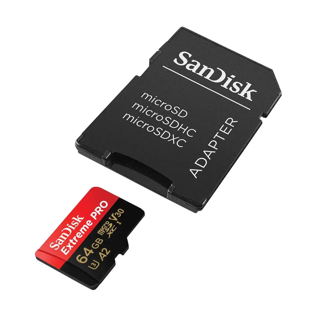 SanDisk Micro SD-XC 64GB Extreme Pro U3 V30 A2 4K R200 W90 1333X W-Adapter SDSQXCD-64G-GN6MA
