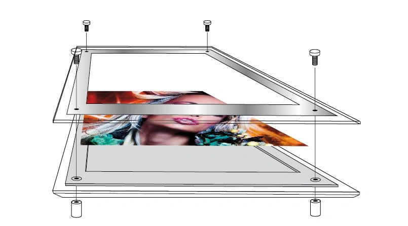 Boîte lumineuse LED ultra-mince en acrylique / Cadre photo (contour argenté) 24'' x 48''