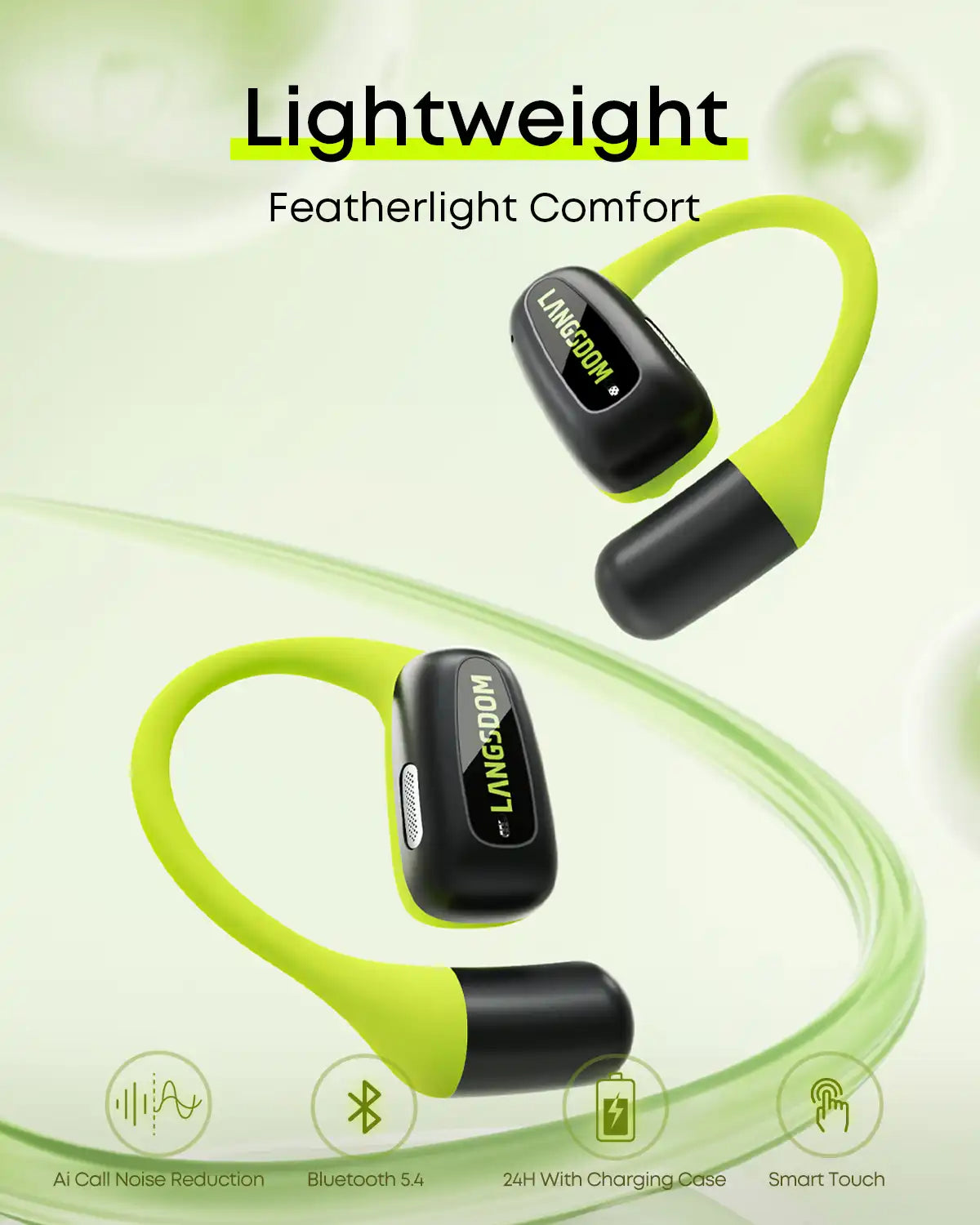 Langsdom Airfit Open-Ear Wireless Earbuds | Touch Control | Waterproof & Ultra-Lightweight - TS15