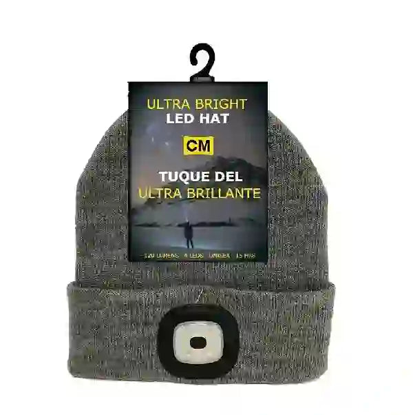 Led Headlamp Hat/Tuque Ultra Bright 4 Led – 120 lumens – Color Gray