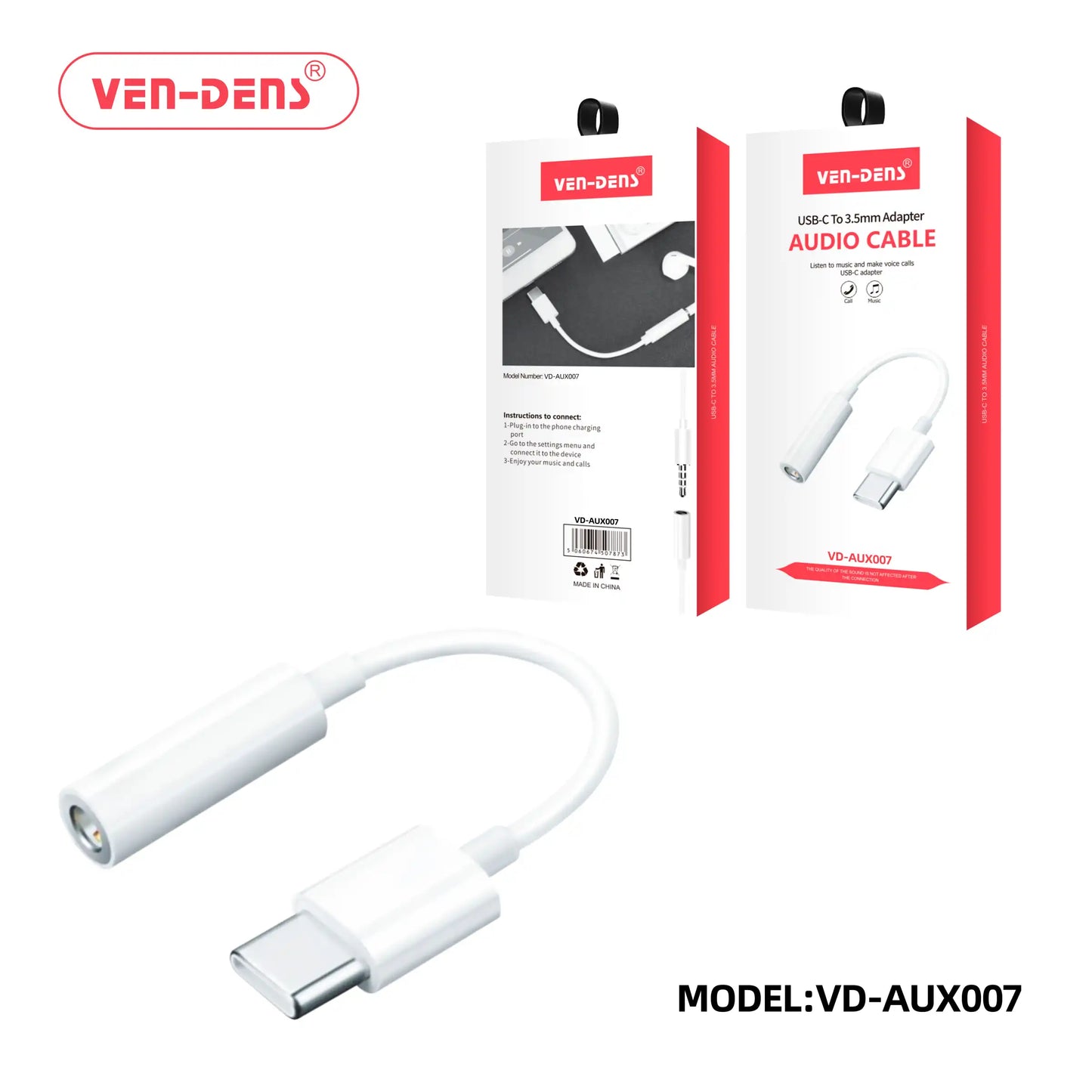 Hub/Adapter USB-C To Audio 3.5mm - Model: VD-AUX007