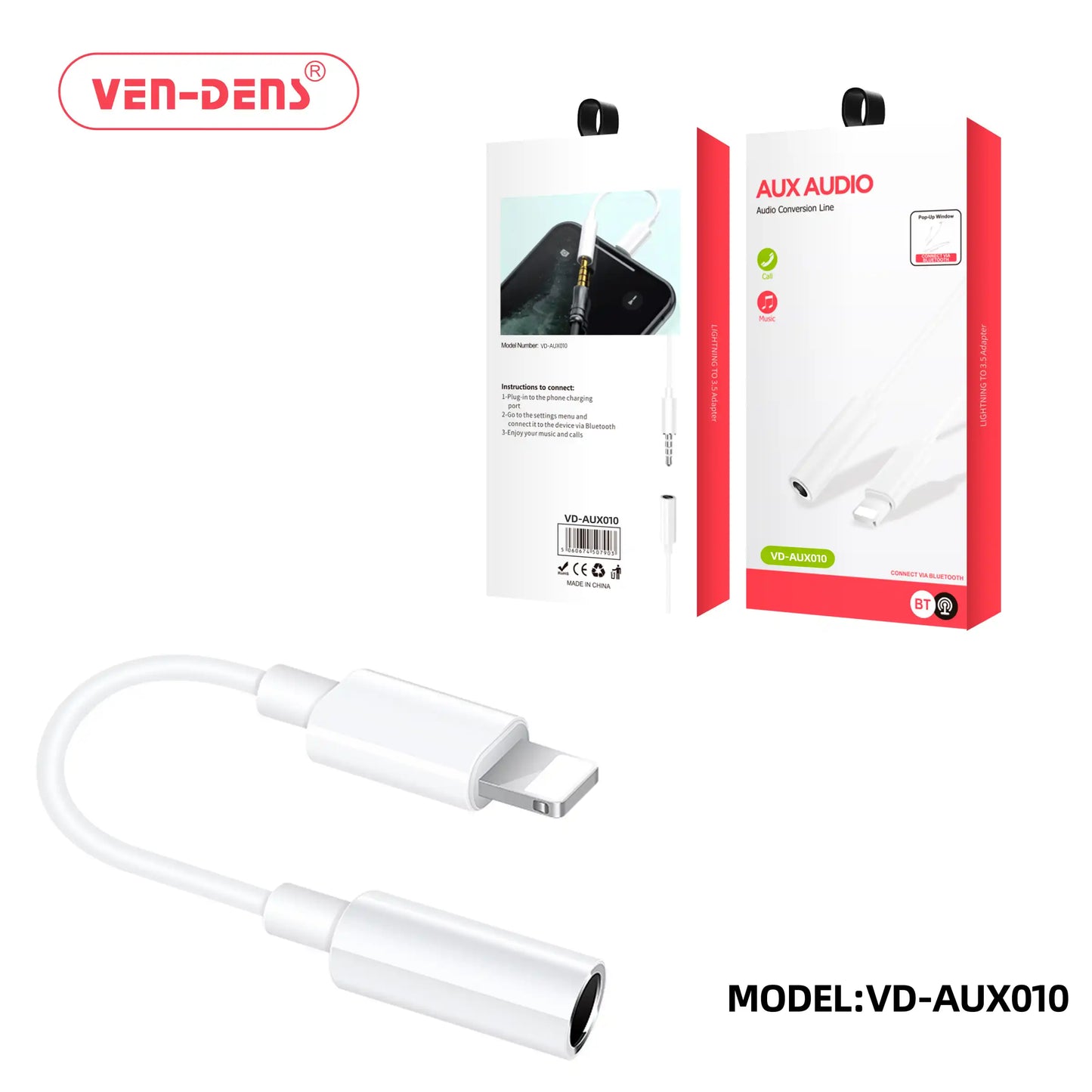 Hub AUX Audio To Lightning - Model: VD-AUX010