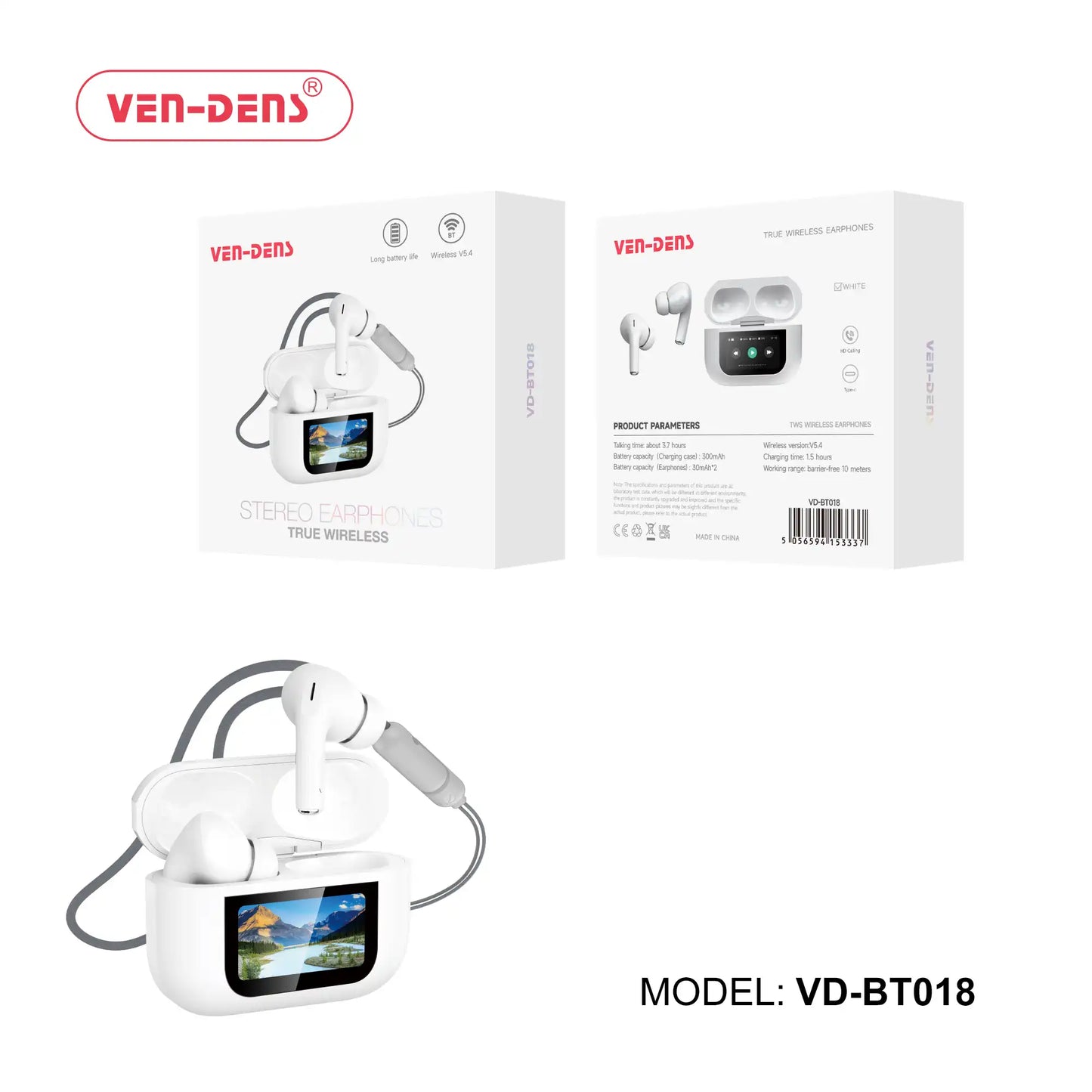Wireless Earbuds With LED Screen - Touch Control - VD-BT018