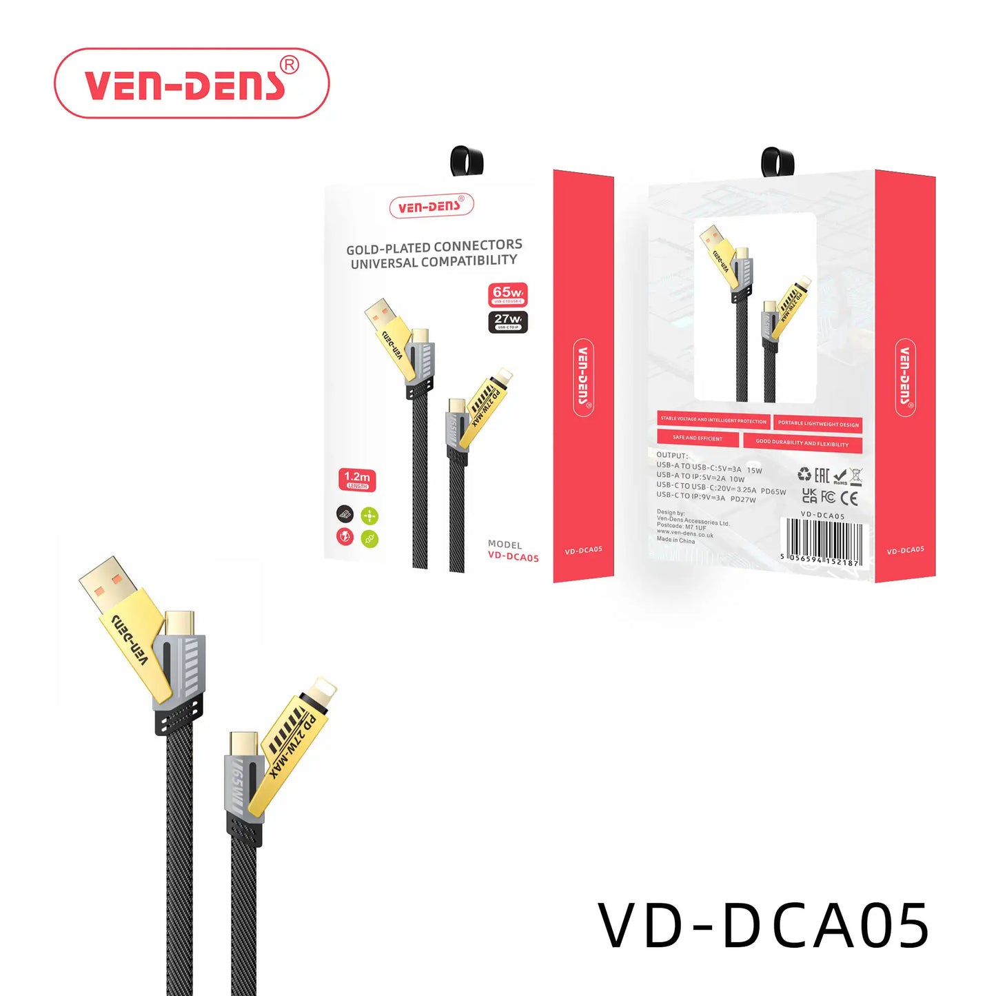 Ven-Dens Cable 4 in 1 Multi Charger Cable 65 W 1,2M Model VD-DCA05