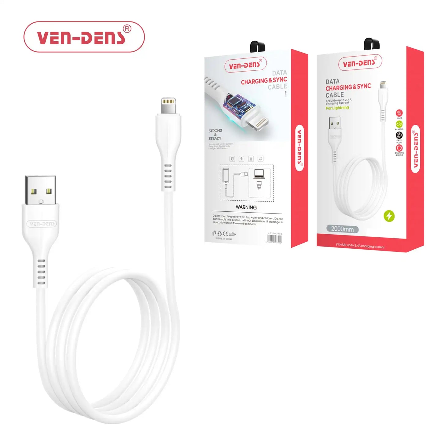 Ven-Dens Data Cable 2m ( 6,5Ft ) USB-A to Lightning - VD-DCD03-2M