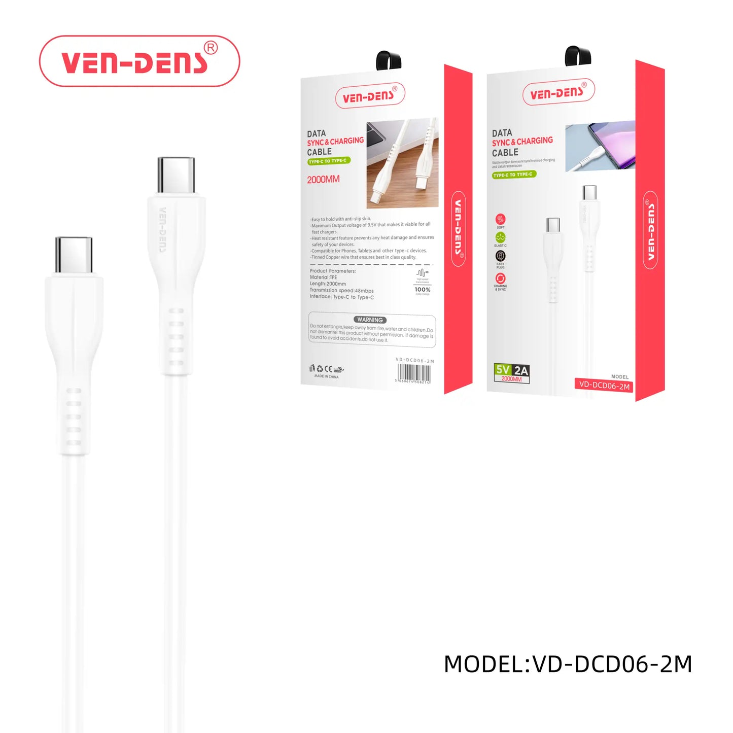 Data Cable - Type-C to Type-C - 2m/6,5Ft Model: DCD06-2M