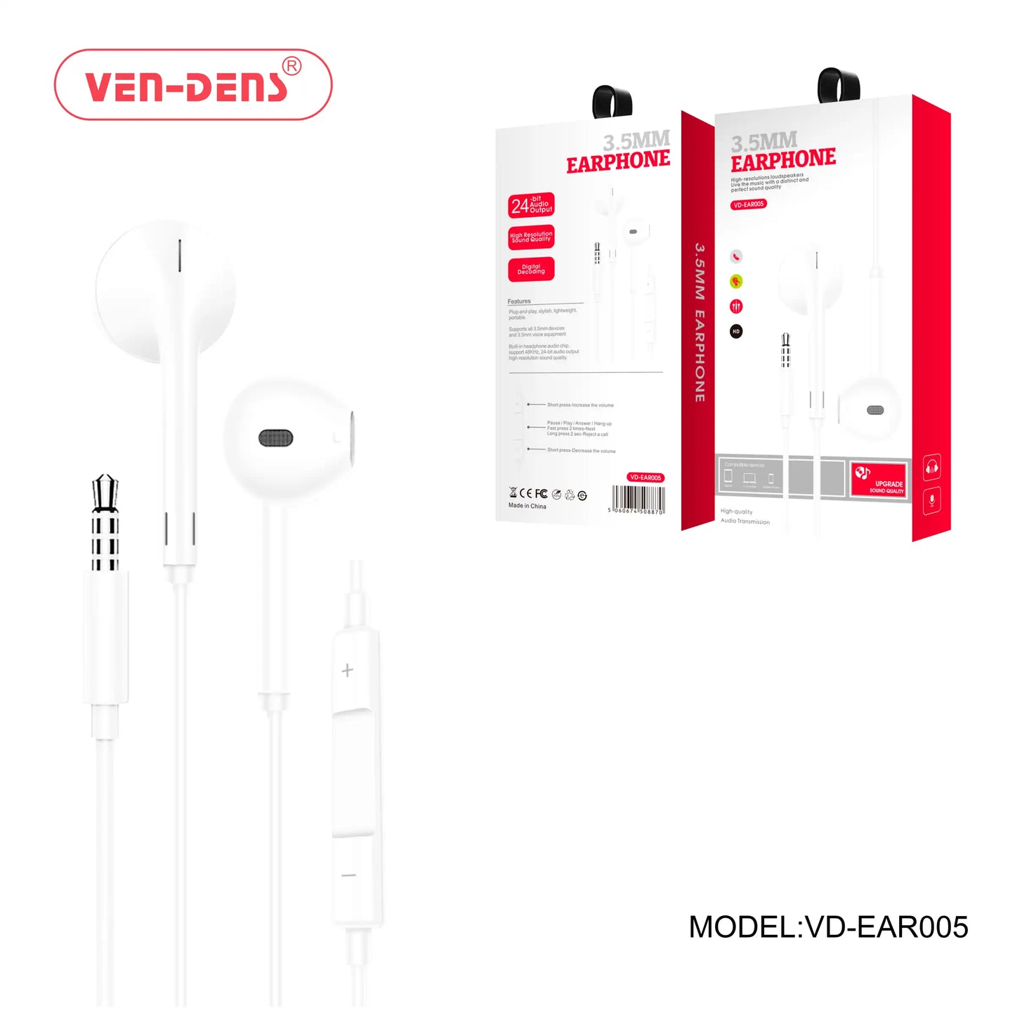 Earphones with 3.5 mm Jack, Microphone & Volume Control – EAR005