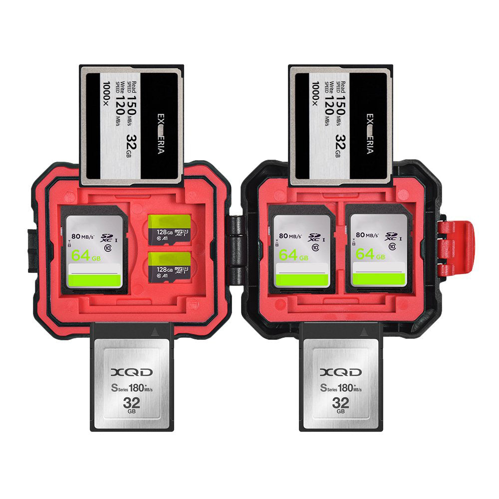 Storage case for memory Card Rigid Waterproof Support SD Micro SD CF XQD 3SD + 2TF + 2C cards with Red interior