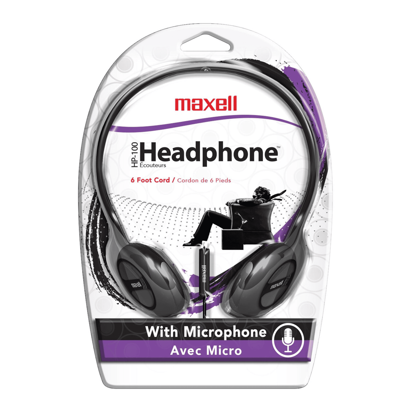Maxell HP-100WM Headphones Black With Microphone 6 ft cable 1.8 m - 199845