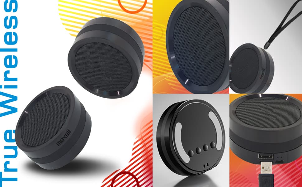 Maxell 199271 True Wireless Twin Speakers – Rubberized with Bluetooth 5.0 and Micro - SD Slots - Proflash