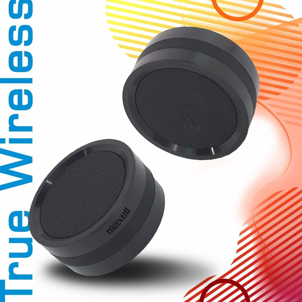 Maxell 199271 True Wireless Twin Speakers – Rubberized with Bluetooth 5.0 and Micro - SD Slots - Proflash