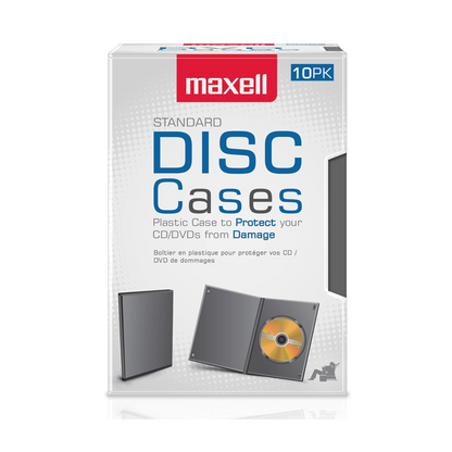 Boîtiers de disques Maxell Standard – Lot de 10 (Boîtiers de protection en plastique pour CD/DVD) 190801 