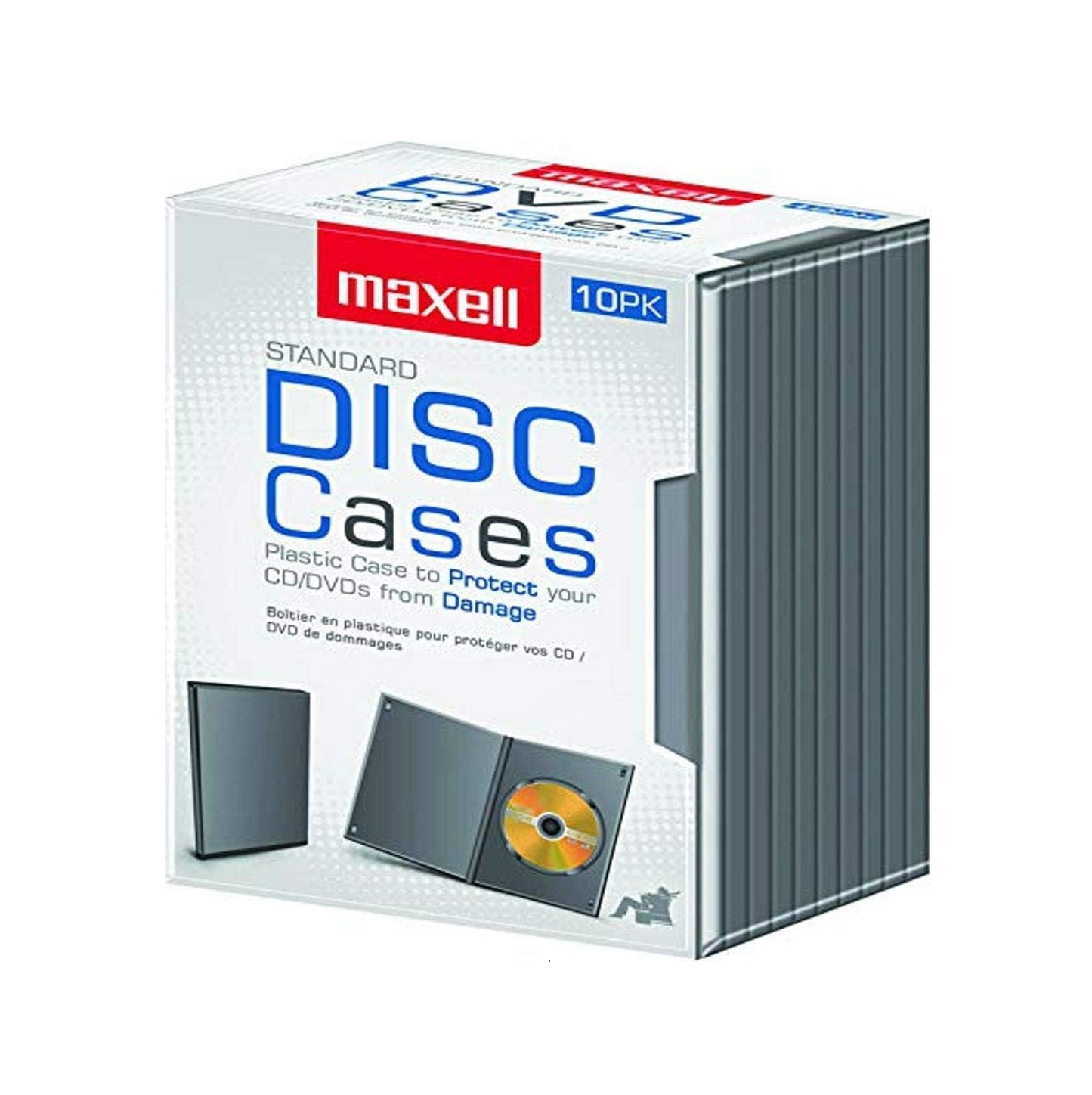 Boîtiers de disques Maxell Standard – Lot de 10 (Boîtiers de protection en plastique pour CD/DVD) 190801 