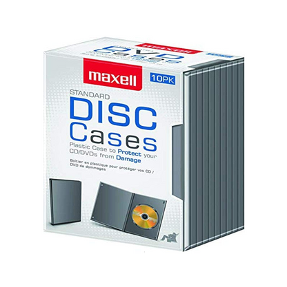 Boîtiers de disques Maxell Standard – Lot de 10 (Boîtiers de protection en plastique pour CD/DVD) 190801 