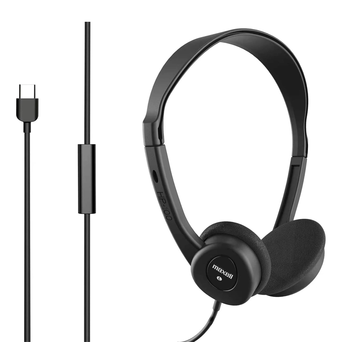 Maxell Foam Cup Headphone HP-101 With Microphone USB Type-C Cord Length 6Ft.