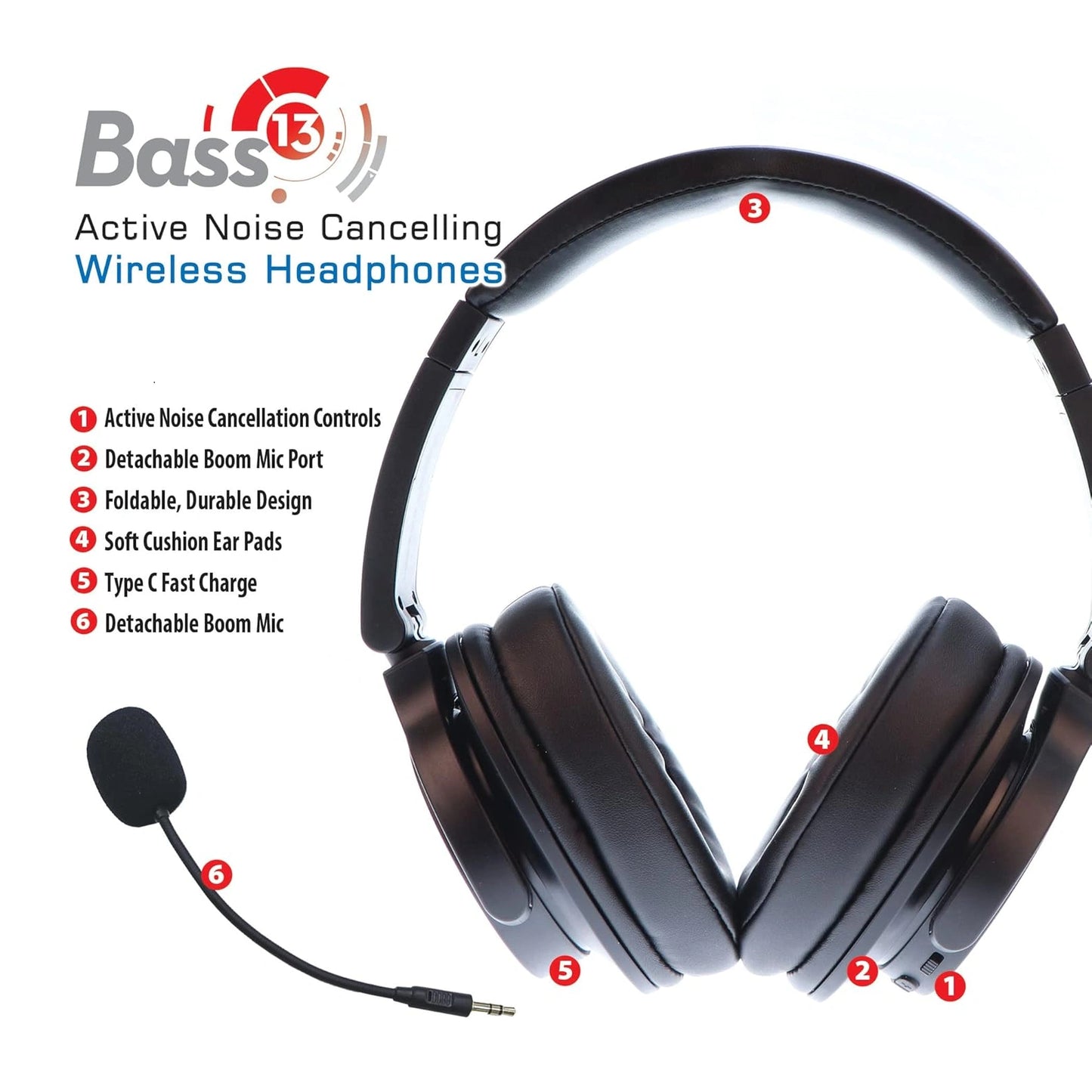 Maxell ANC-T132 Bluetooth Headphone With Detachable Boom Mic Black, Active Noise Cancelling, Bass 13
