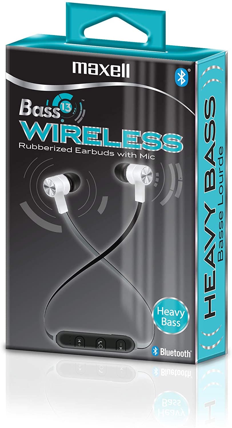 Maxell Bass 13 Wireless Earbuds Bluetooth with Mic White Volume