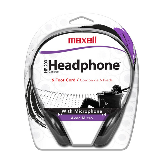 Maxell HP-200M Sterio Headphone Black with Micro 6ft /1.8m Cord - 199929