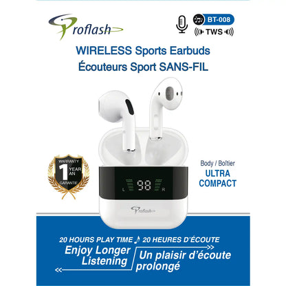 Wireless Earbuds With Battery Display, Touch Control, Mic, ANC.