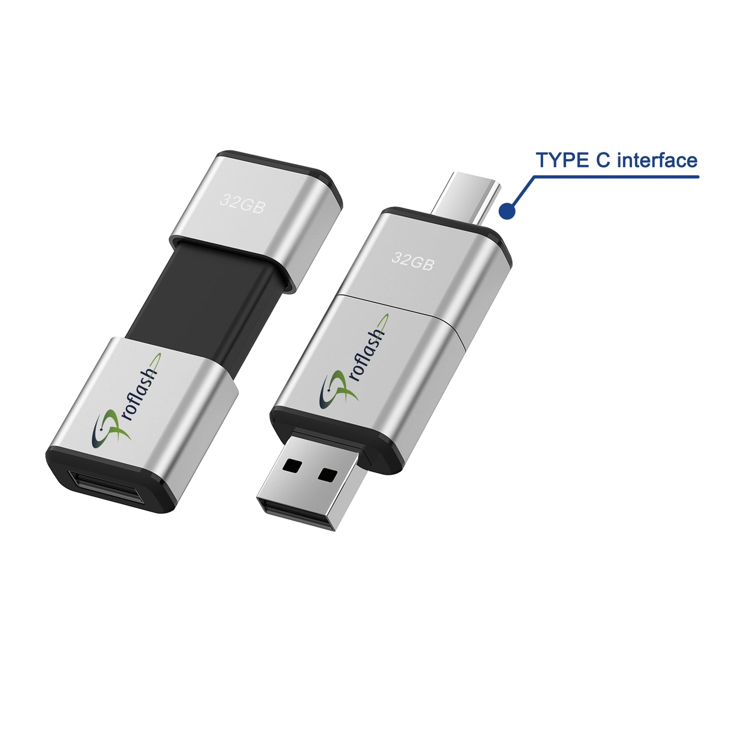 21471 Proflash USB Flash Drive 32 GB Dual USB 2 in 1 USB-A to Type-C