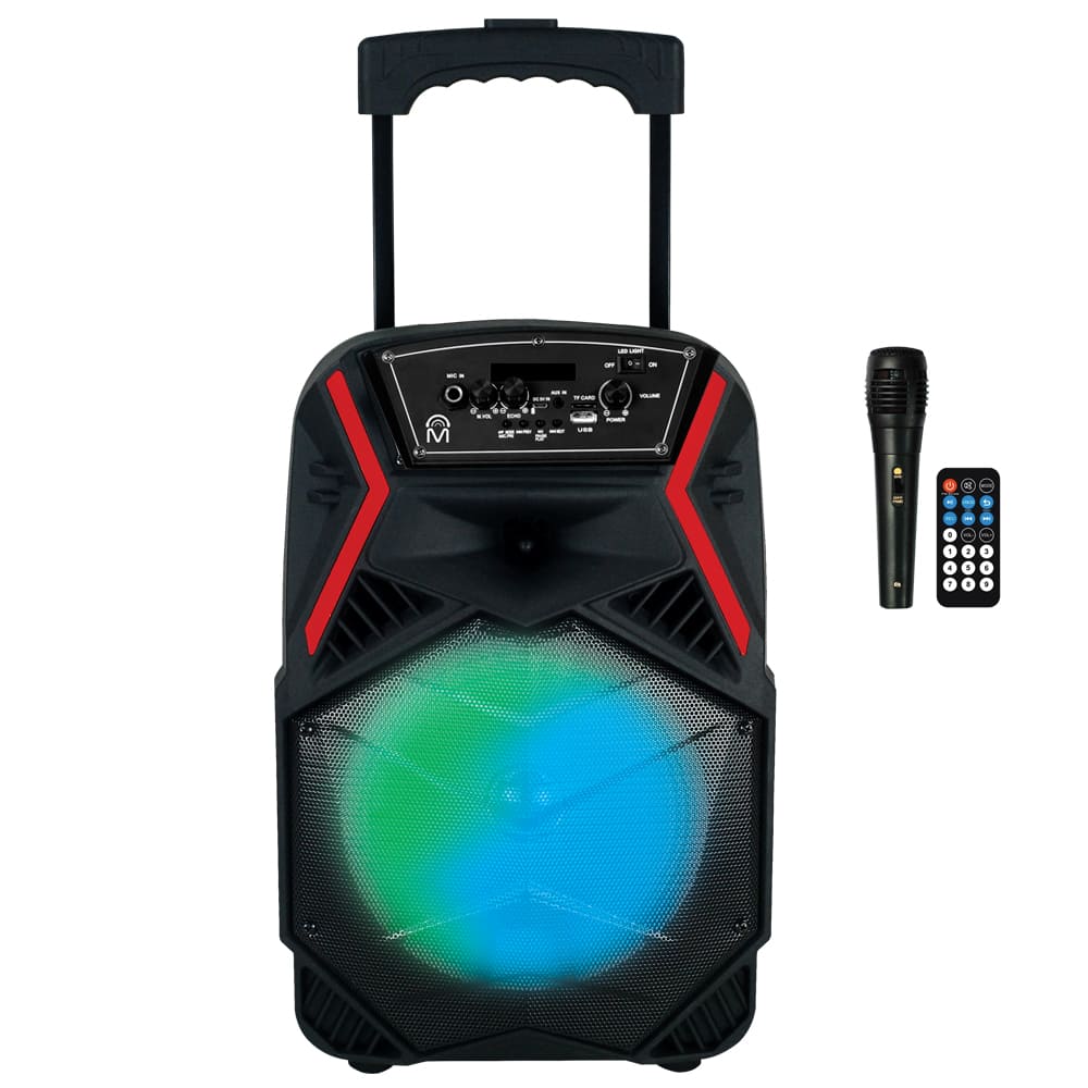 VIBE 8 TWS Bluetooth 5.0 True Wireless LED Color Display Party Karaoke Portable Speaker Trolley 8” - Black & Red 23844