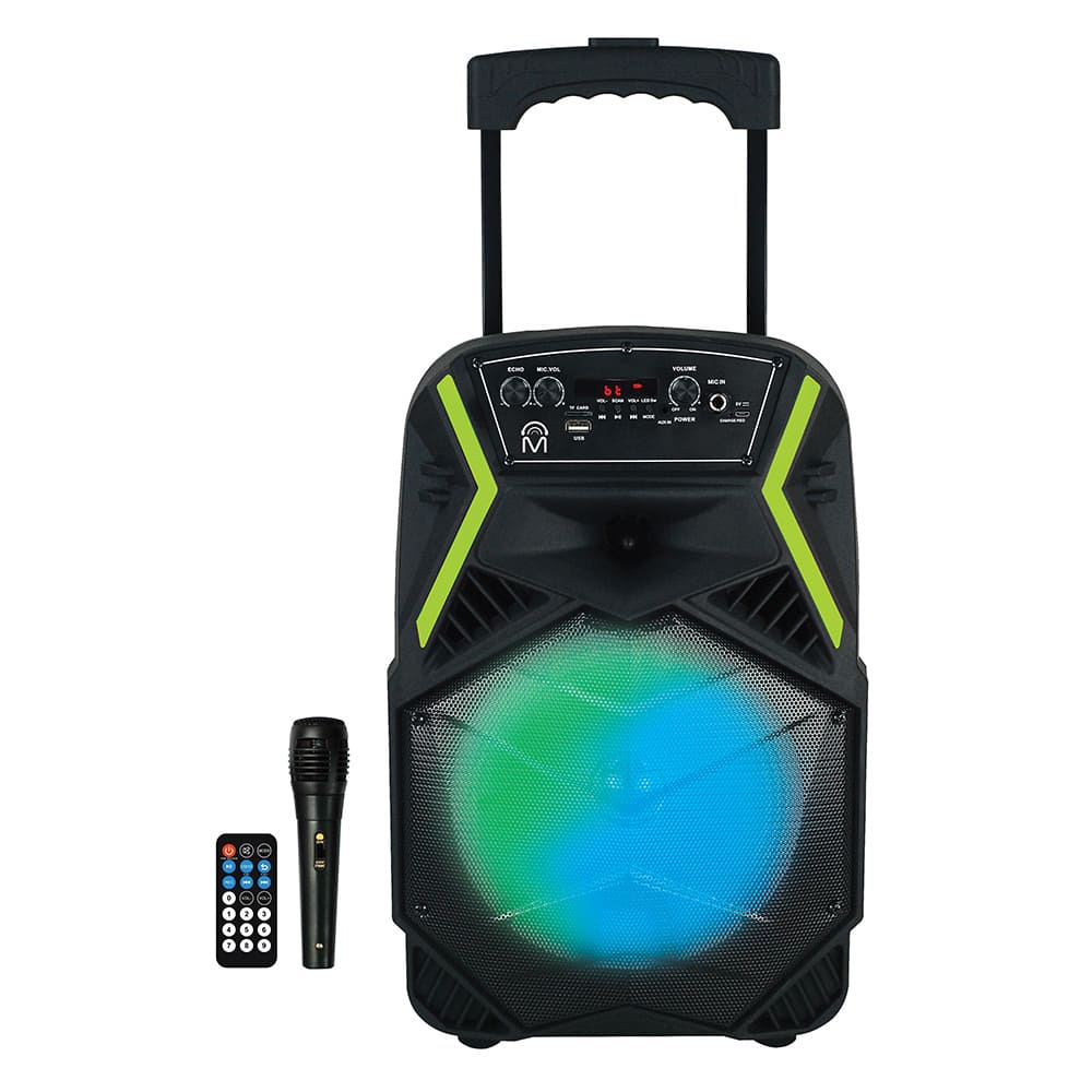 VIBE 8 TWS Bluetooth 5.0 True Wireless LED Color Display Party Karaoke Portable Speaker Trolley 8” - Black & Green  23846