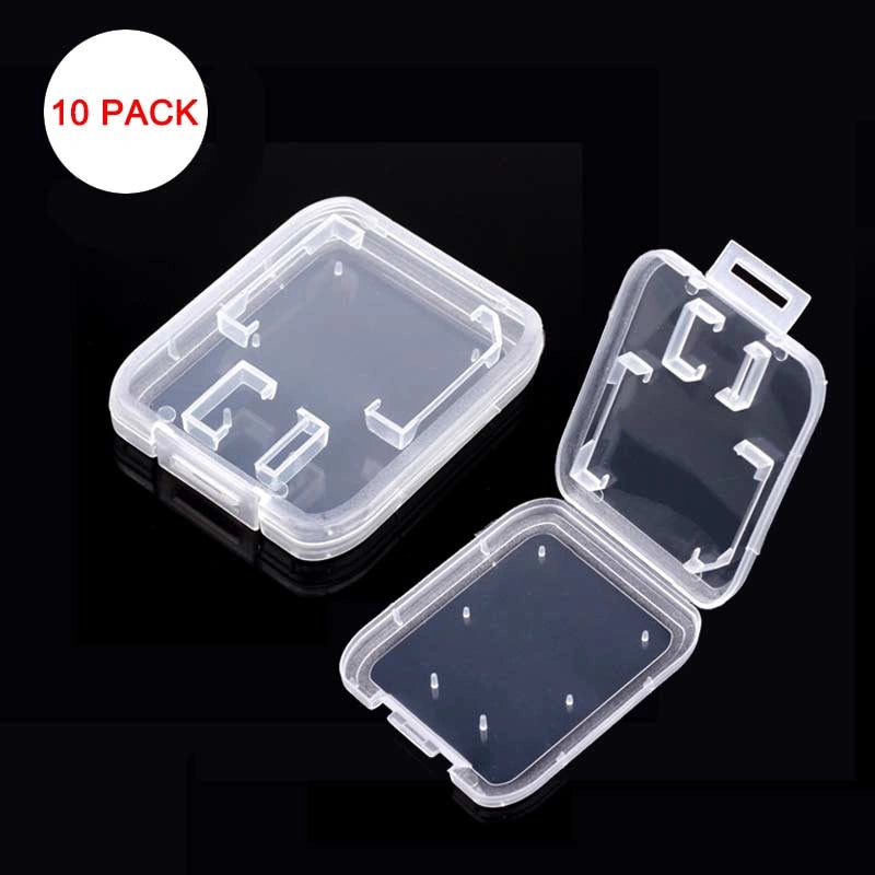 CF SD SDHC Micro-SD Memory Card Cases Protection Plastic Transparent Storage Box 10 Pack