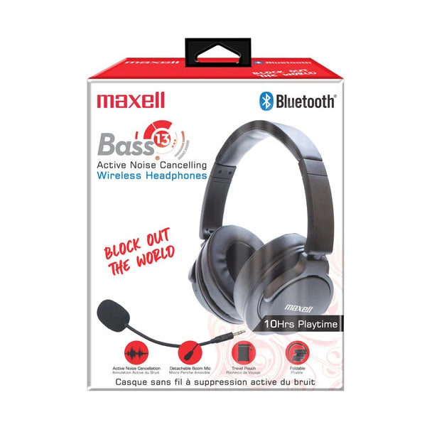 Maxell ANC-T132 Bluetooth Headphone With Detachable Boom Mic Black, Active Noise Cancelling, Bass 13